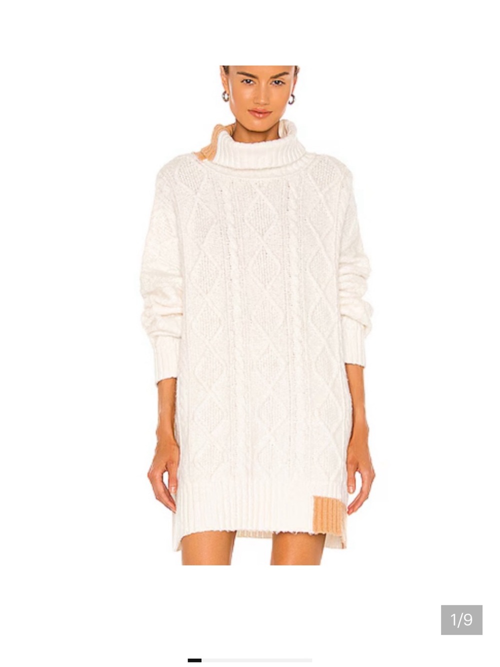 Free People Cream Cable-Knit Turtleneck Sweater with Tan Accents